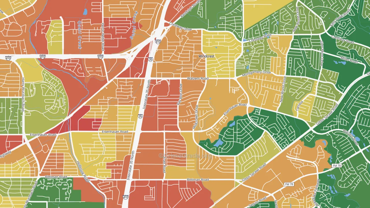 Camelot, San Antonio, TX Map of Robbery Rates