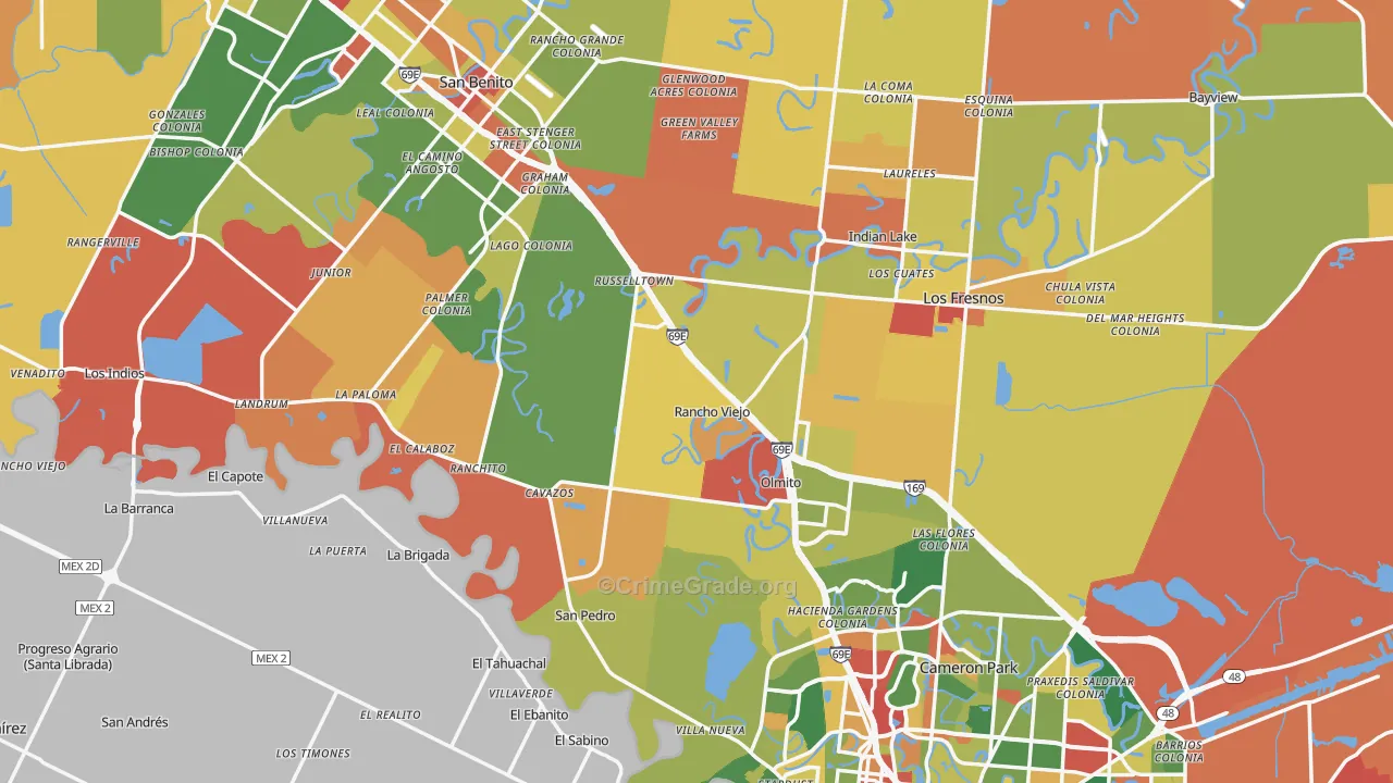 Cameron County, TX Map of Robbery Rates