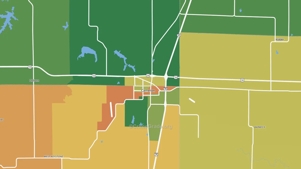 Cameron, MO Map of Robbery Rates