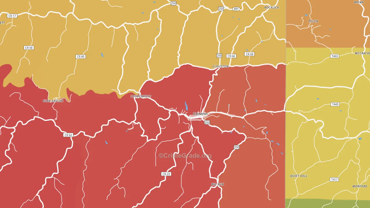Cameron, WV Map of Robbery Rates