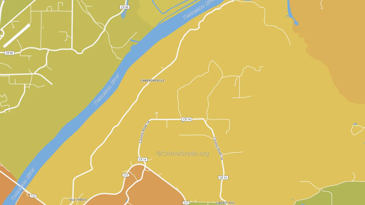Cameronsville, AL Map of Robbery Rates