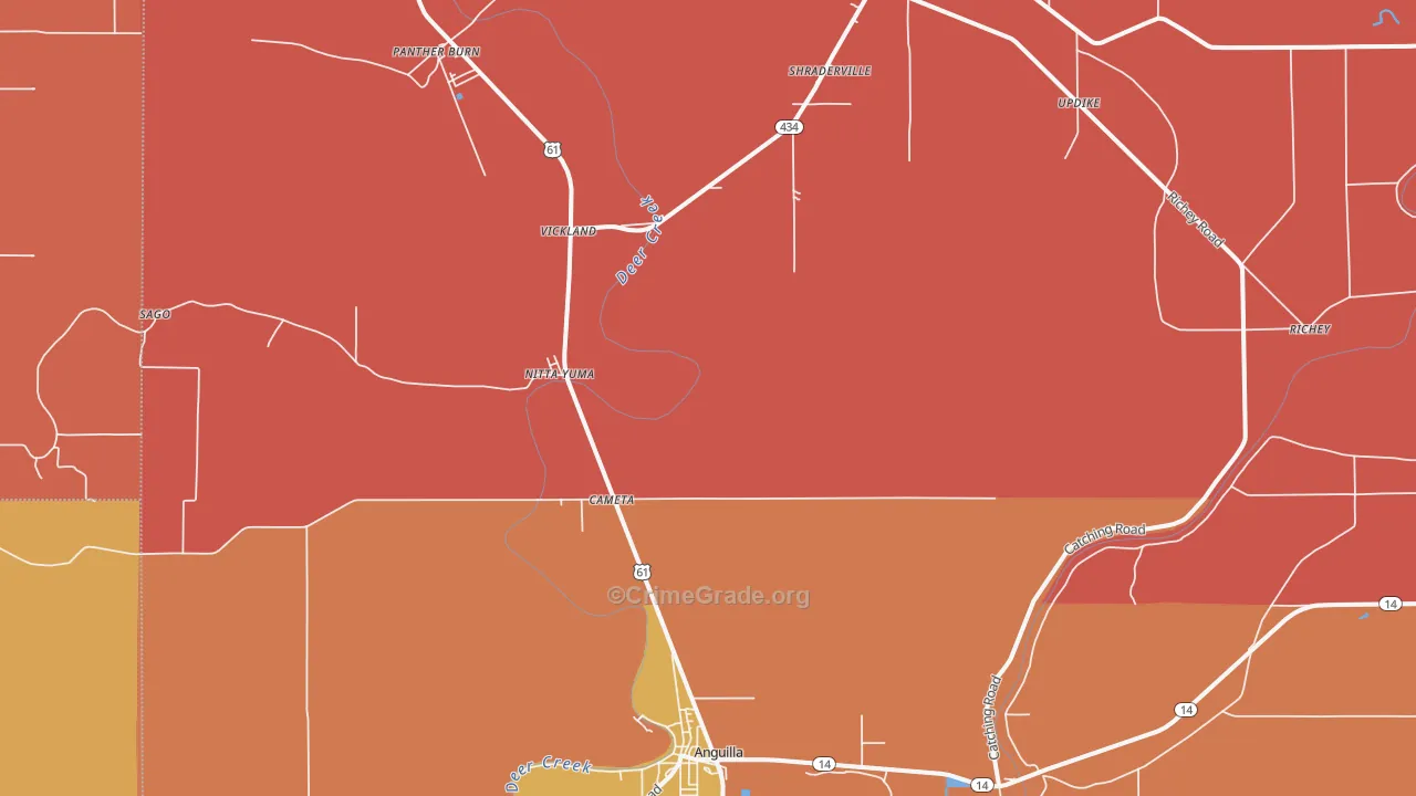Cameta, MS Map of Robbery Rates