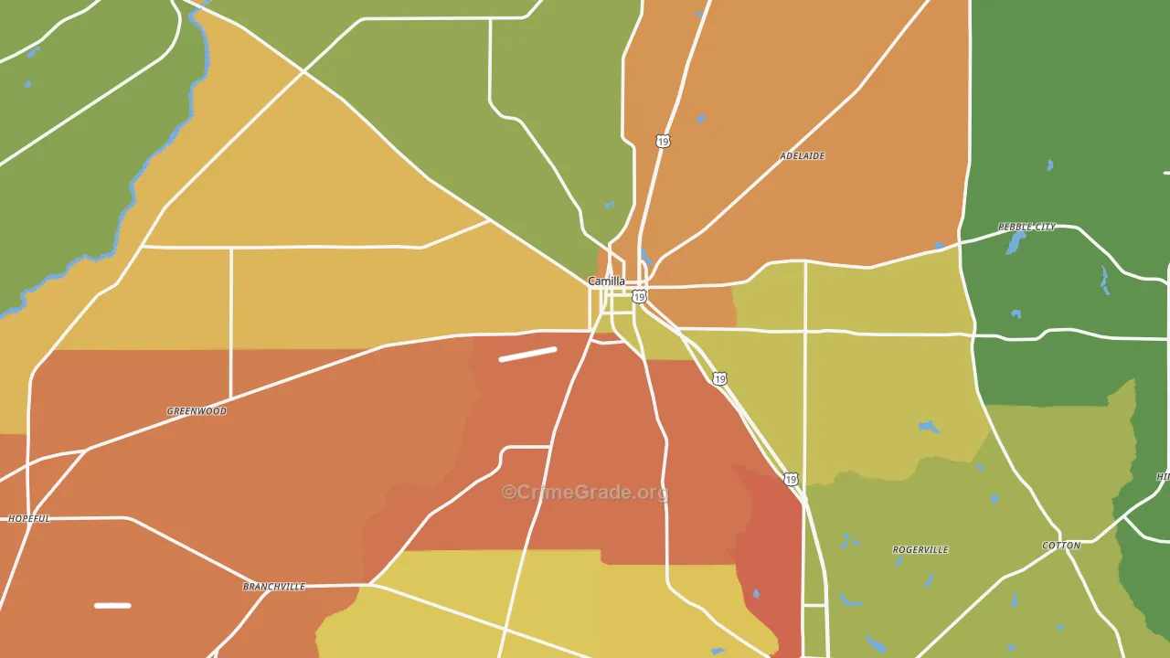 Camilla, GA Map of Robbery Rates