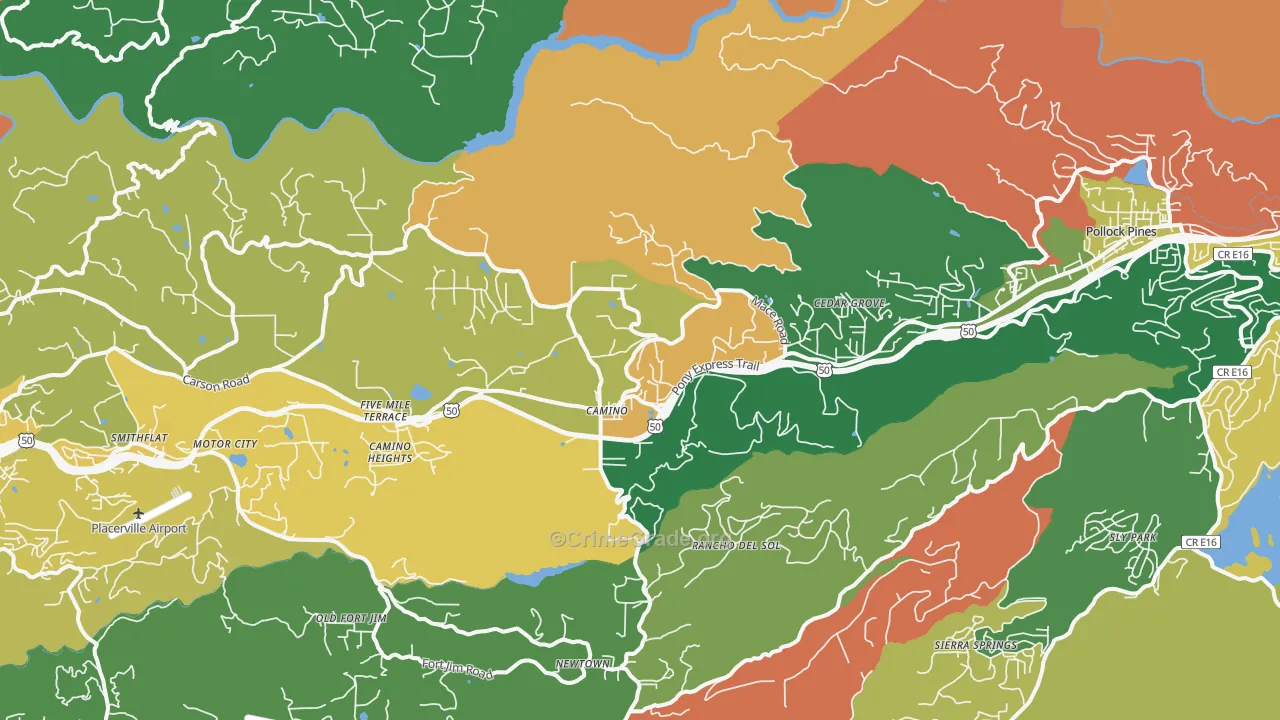 Camino, CA Map of Robbery Rates