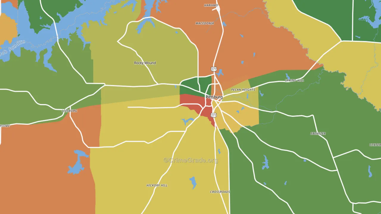 Camp County, TX Map of Robbery Rates