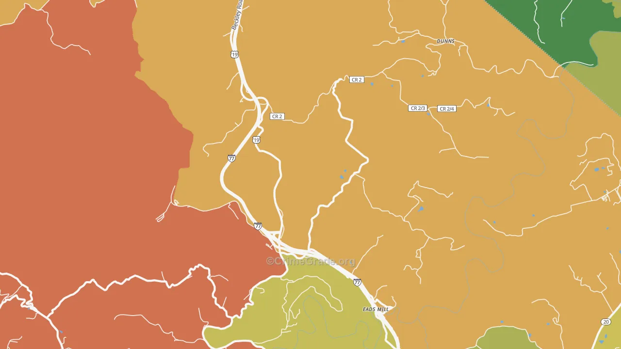 Camp Creek, WV Map of Robbery Rates