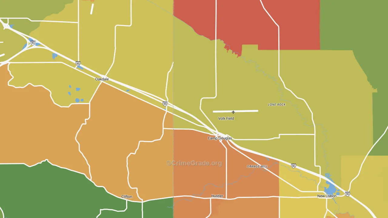 Camp Douglas, WI Map of Robbery Rates