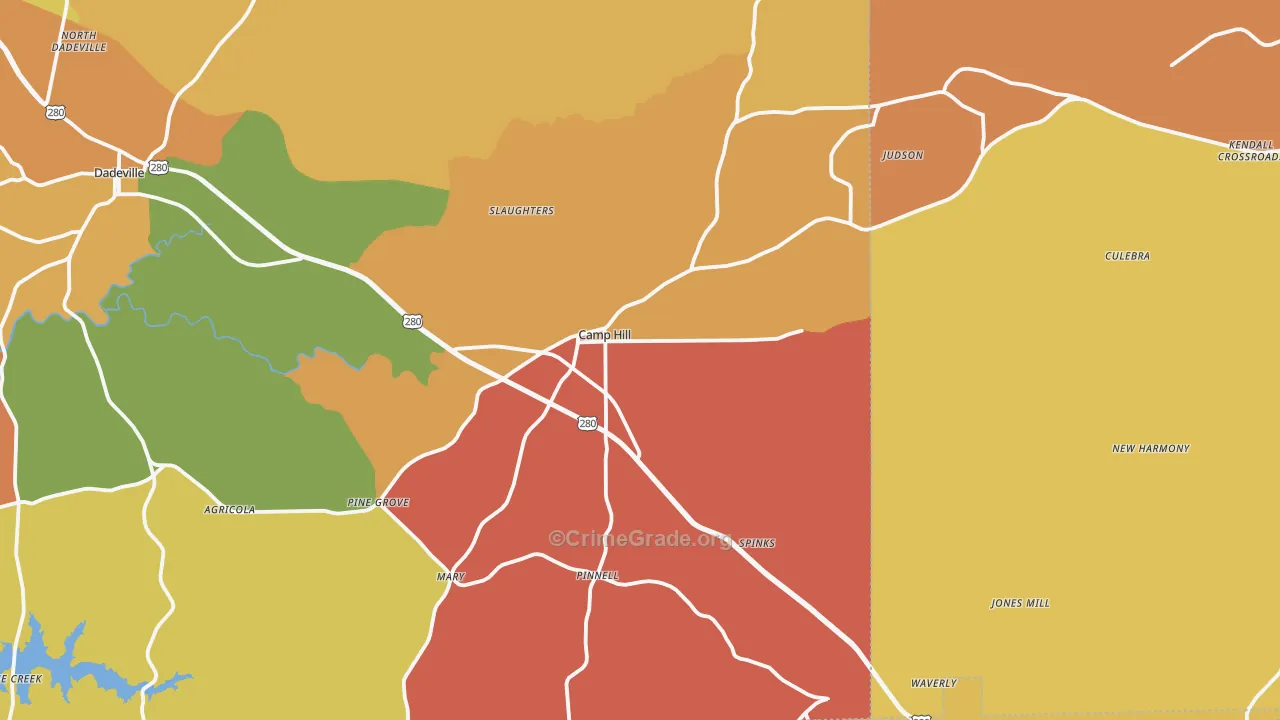 Camp Hill, AL Map of Robbery Rates