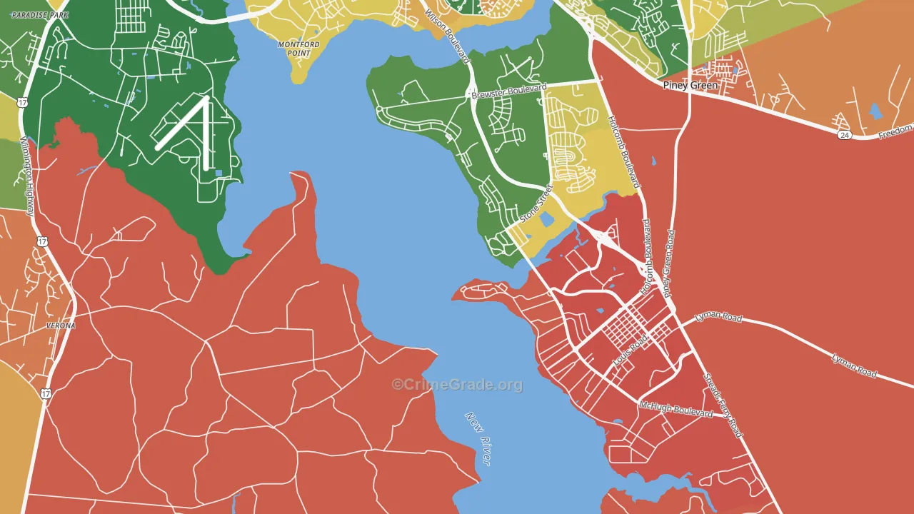 Camp Lejeune, NC Map of Robbery Rates