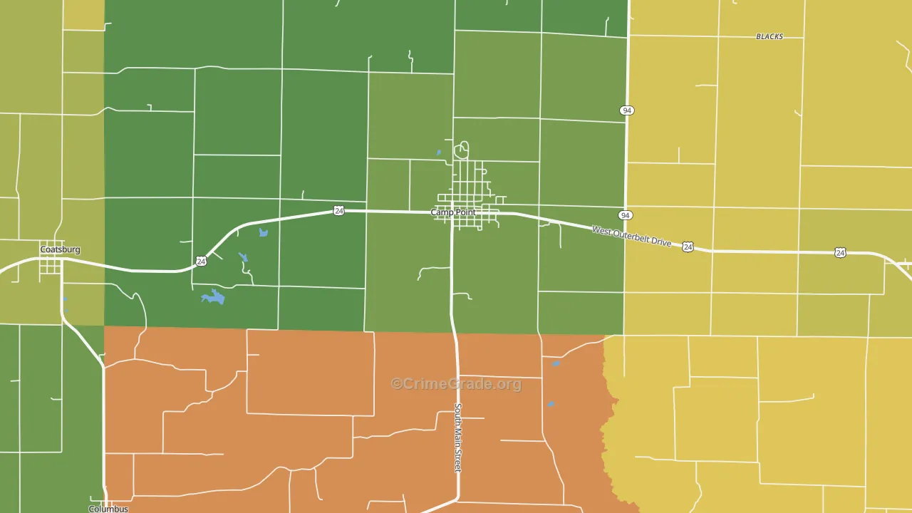Camp Point, IL Map of Robbery Rates
