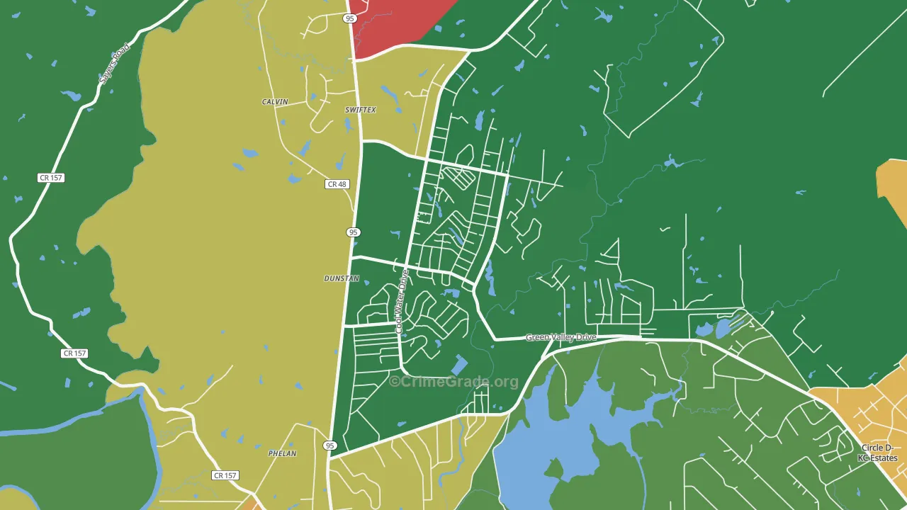 Camp Swift, TX Map of Robbery Rates