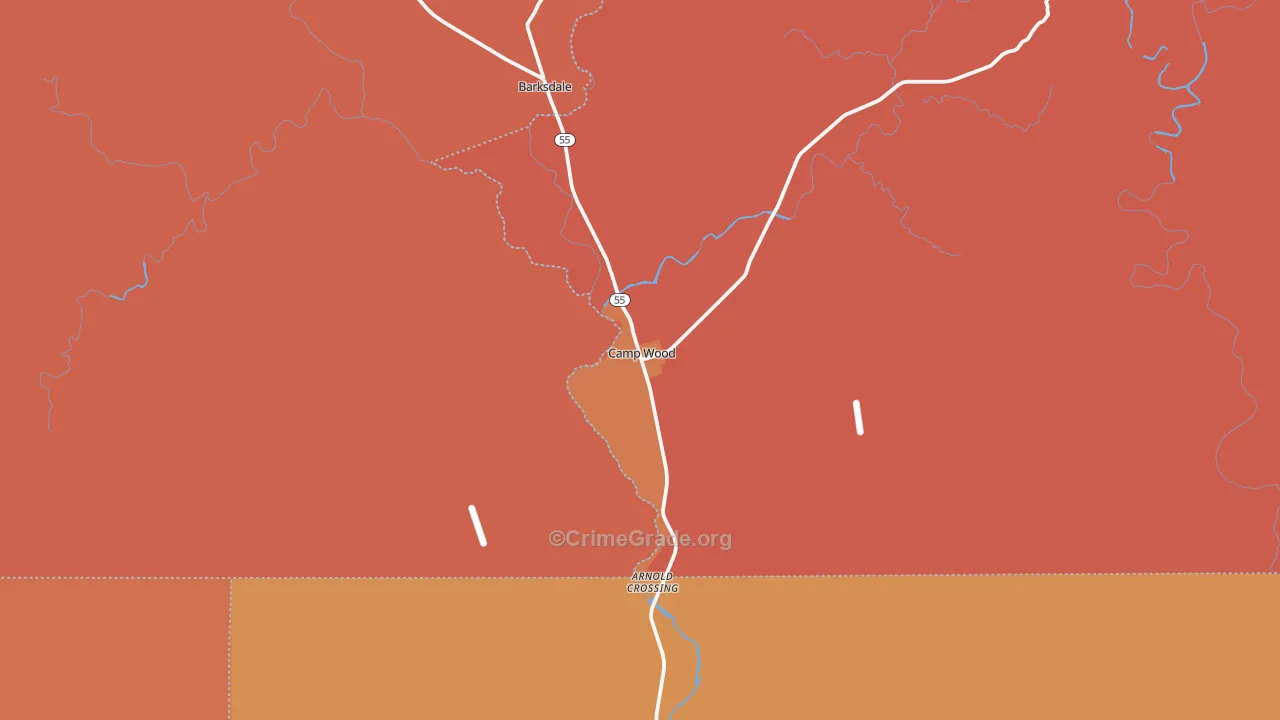 Camp Wood, TX Map of Robbery Rates