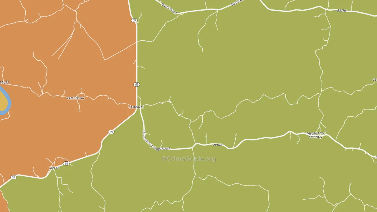 Campbell, AL Map of Robbery Rates