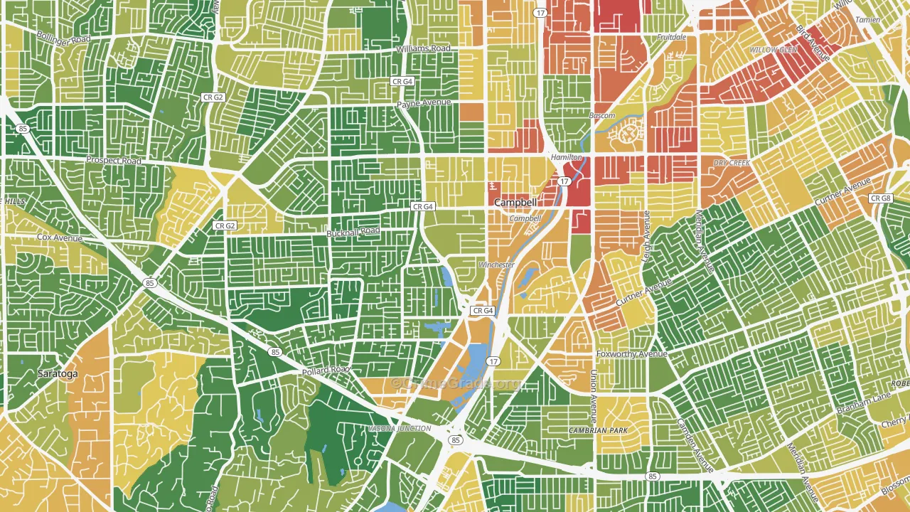 Campbell, CA Map of Robbery Rates