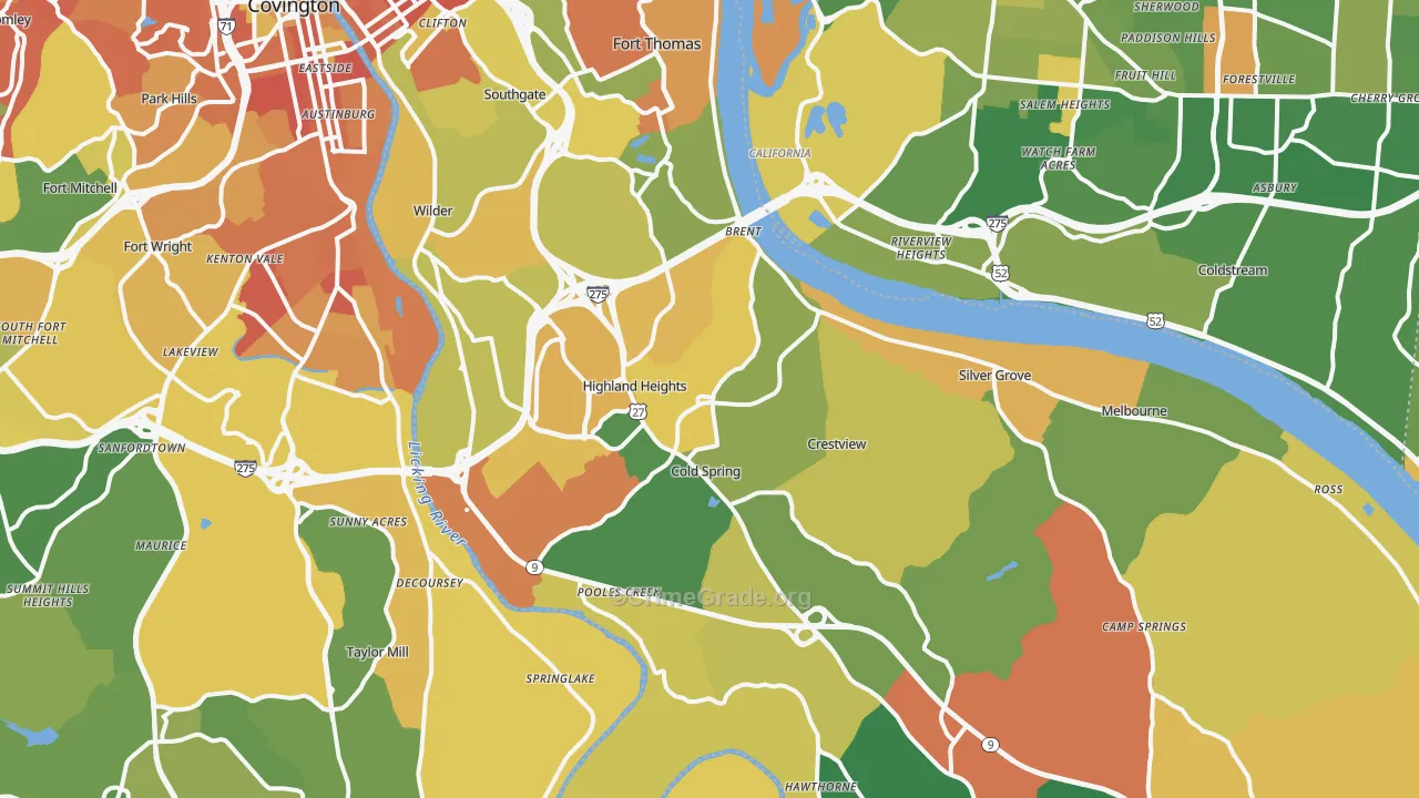 Campbell County, KY Map of Robbery Rates