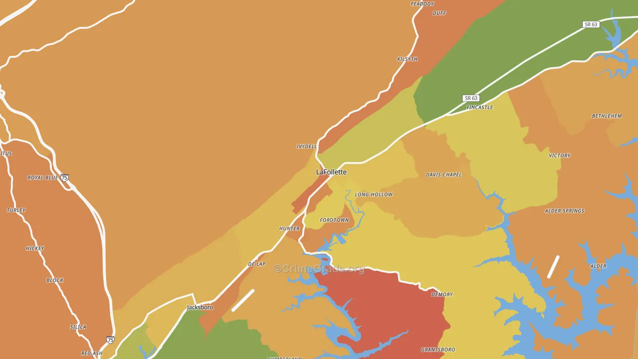Campbell County, TN Map of Robbery Rates