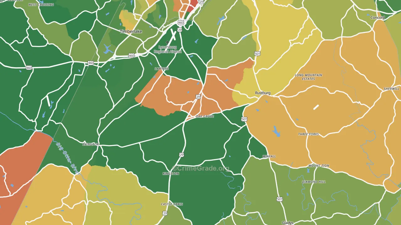 Campbell County, VA Map of Robbery Rates