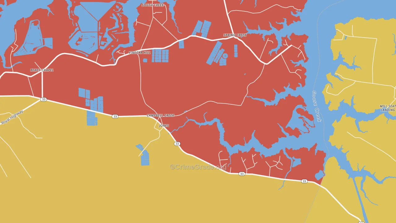 Campbell Creek, NC Map of Robbery Rates