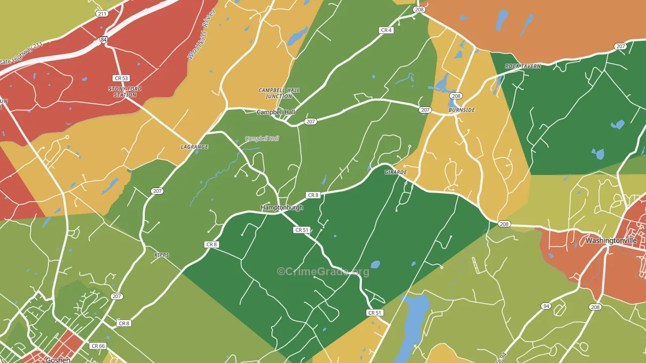 Campbell Hall, NY Map of Robbery Rates