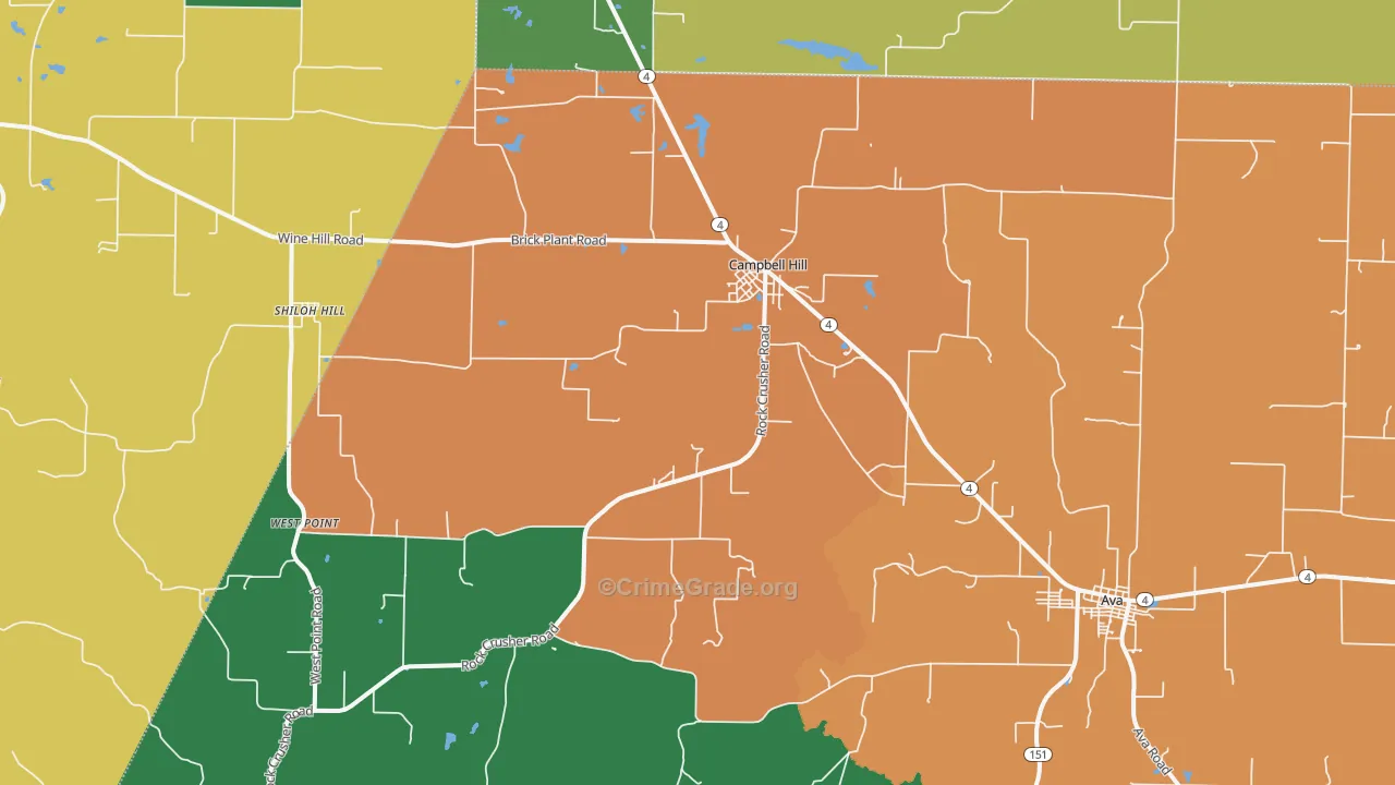 Campbell Hill, IL Map of Robbery Rates