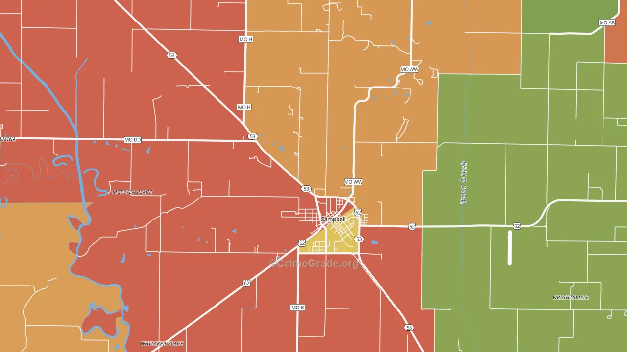 Campbell, MO Map of Robbery Rates