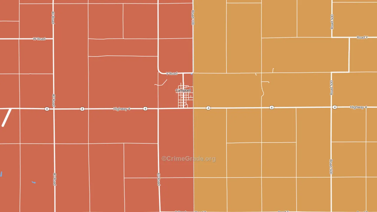 Campbell, NE Map of Robbery Rates
