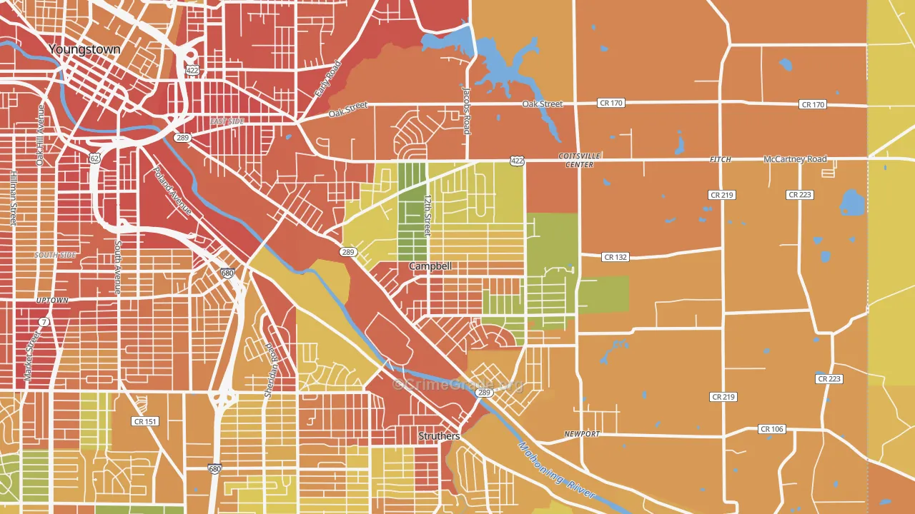 Campbell, OH Map of Robbery Rates
