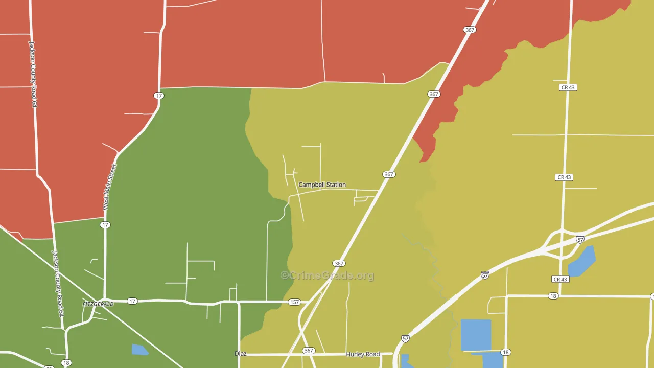 Campbell Station, AR Map of Robbery Rates