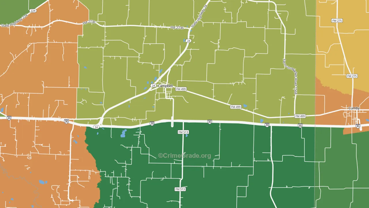 Campbell, TX Map of Robbery Rates