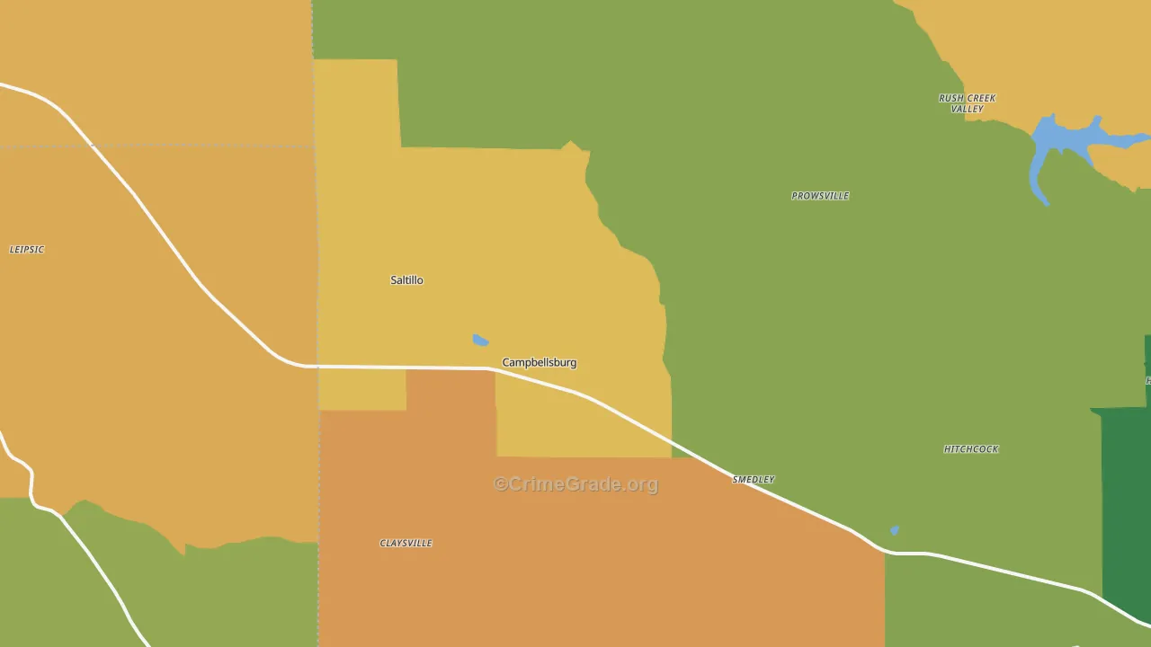 Campbellsburg, IN Map of Robbery Rates