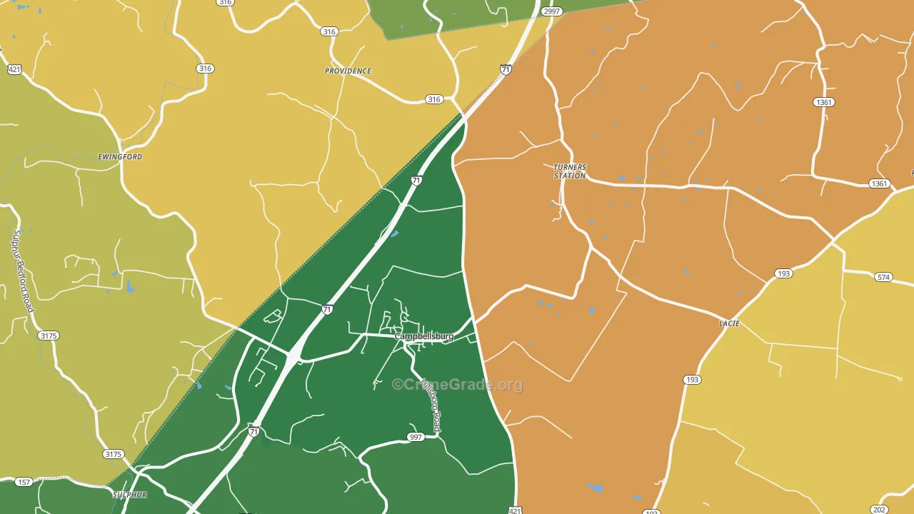 Campbellsburg, KY Map of Robbery Rates