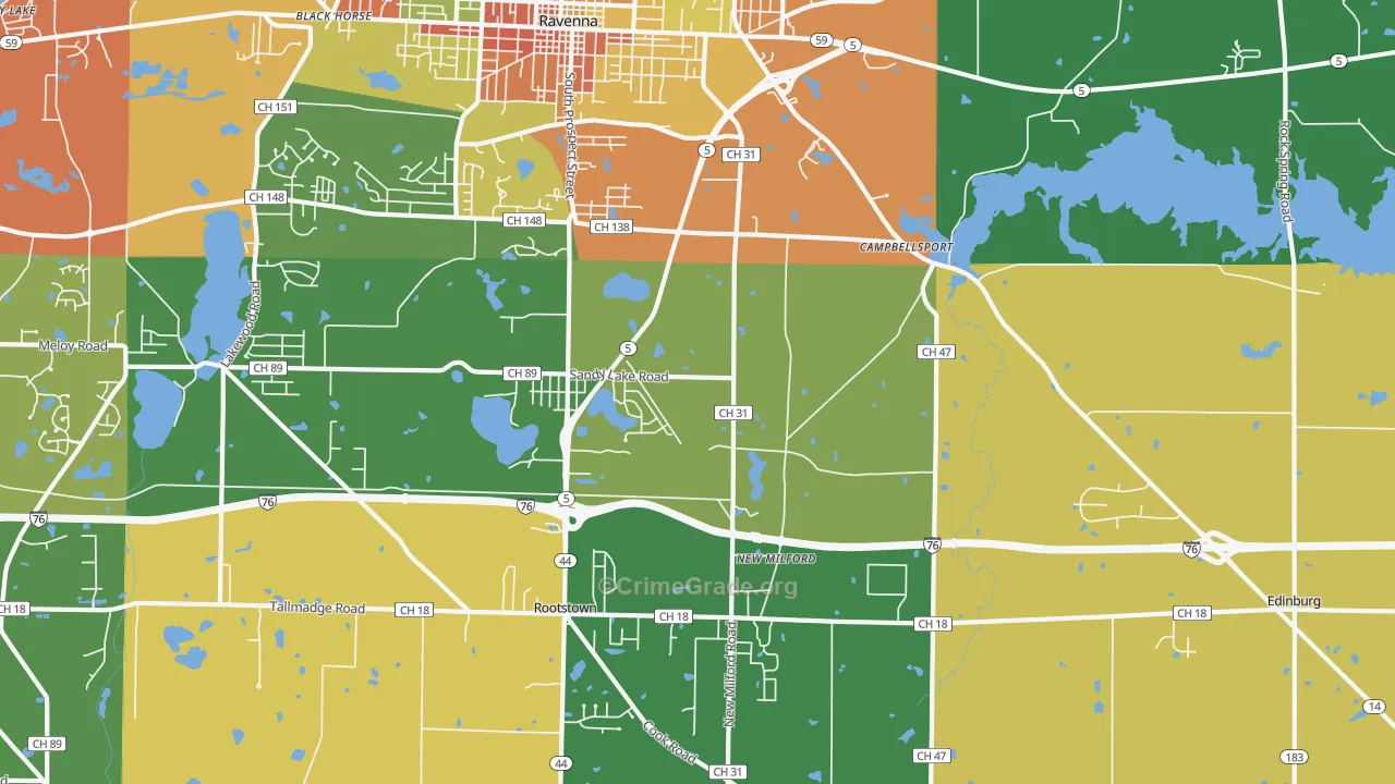Campbellsport, OH Map of Robbery Rates