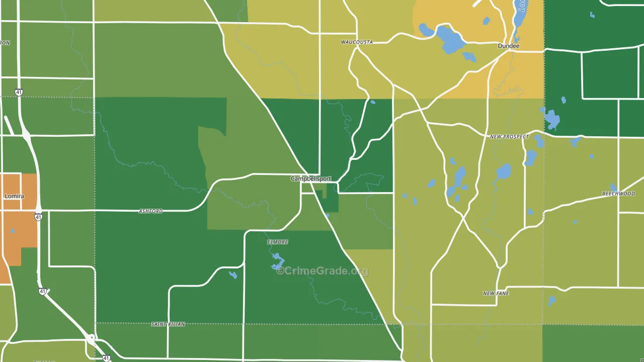 Campbellsport, WI Map of Robbery Rates