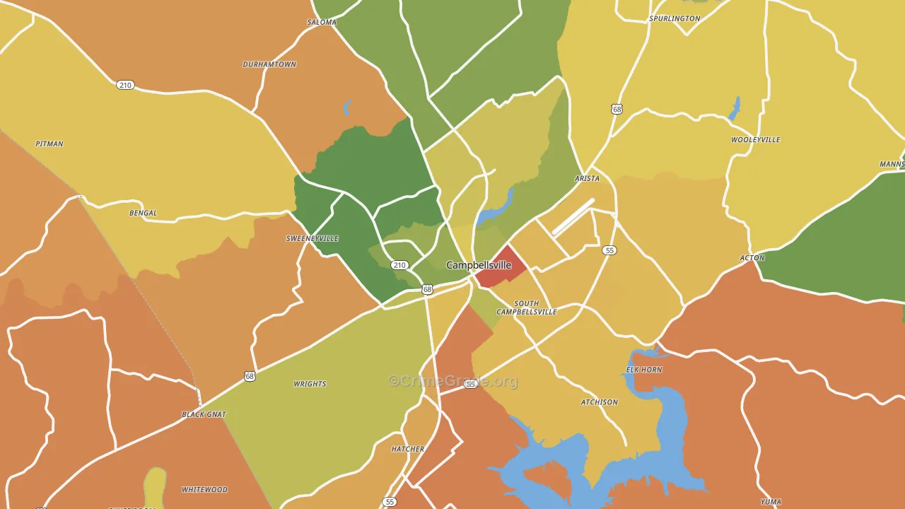 Campbellsville, KY Map of Robbery Rates