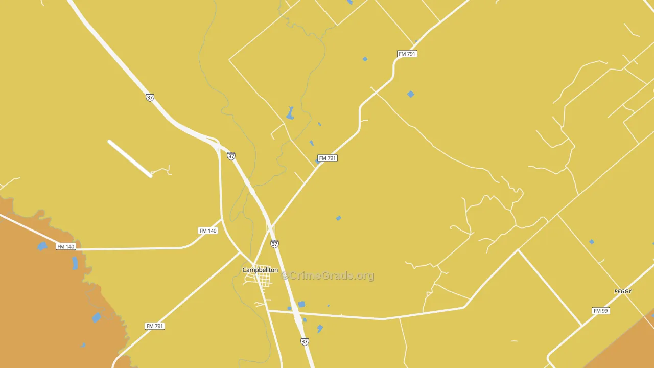 Campbellton, TX Map of Robbery Rates