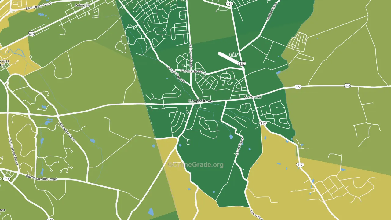 Campbelltown, PA Map of Robbery Rates