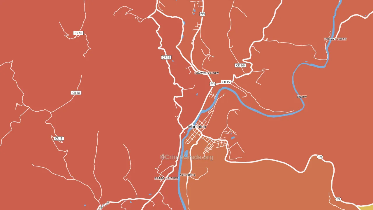 Campbelltown, WV Map of Robbery Rates
