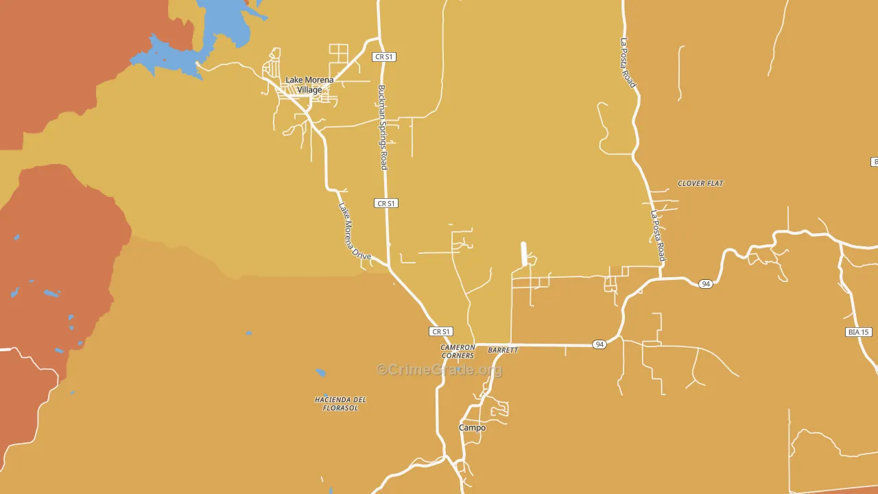 Campo, CA Map of Robbery Rates