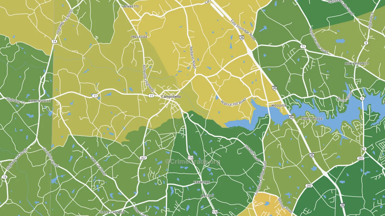 Campobello, SC Map of Robbery Rates