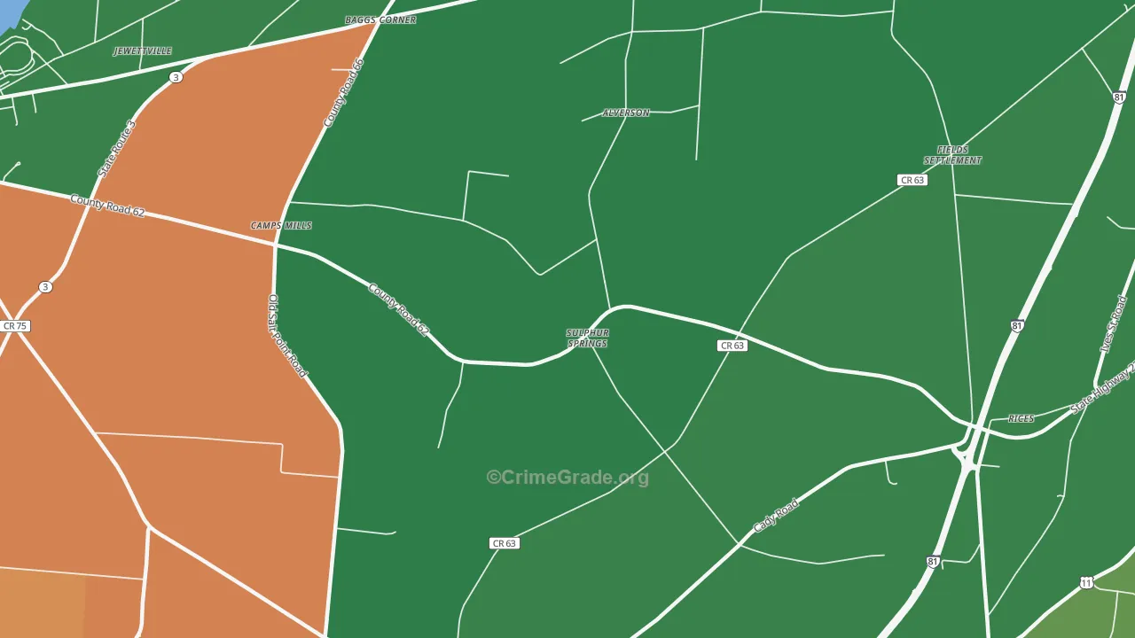 Camps Mills, NY Map of Robbery Rates