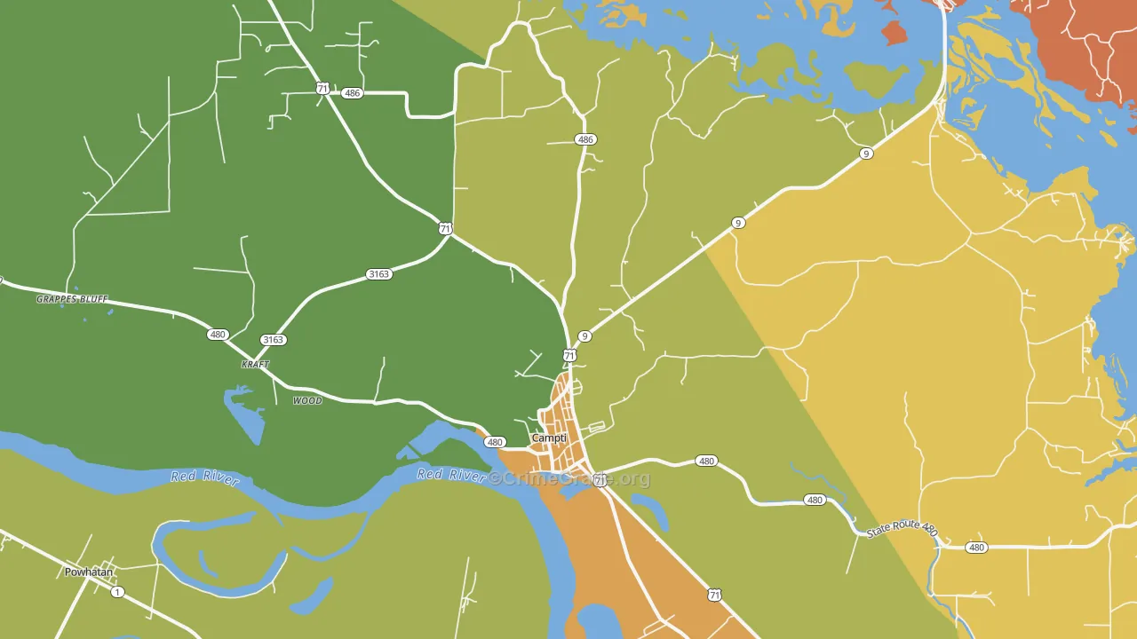 Campti, LA Map of Robbery Rates