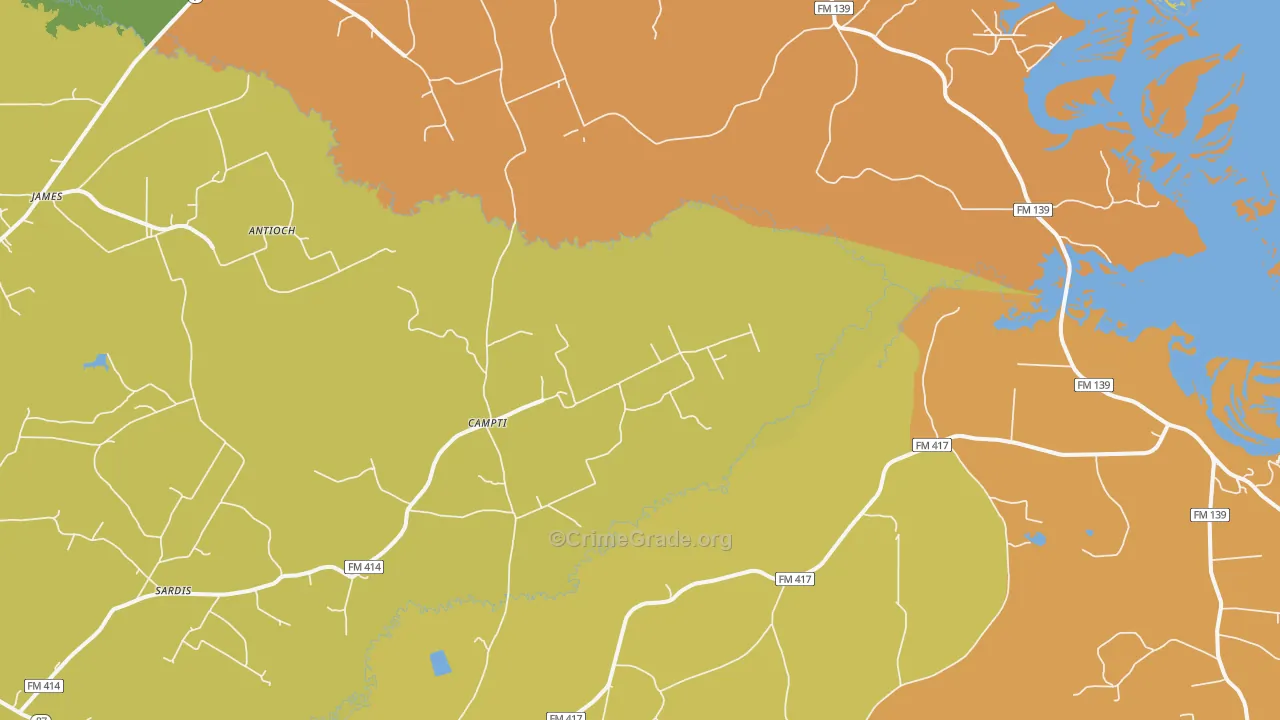 Campti, TX Map of Robbery Rates