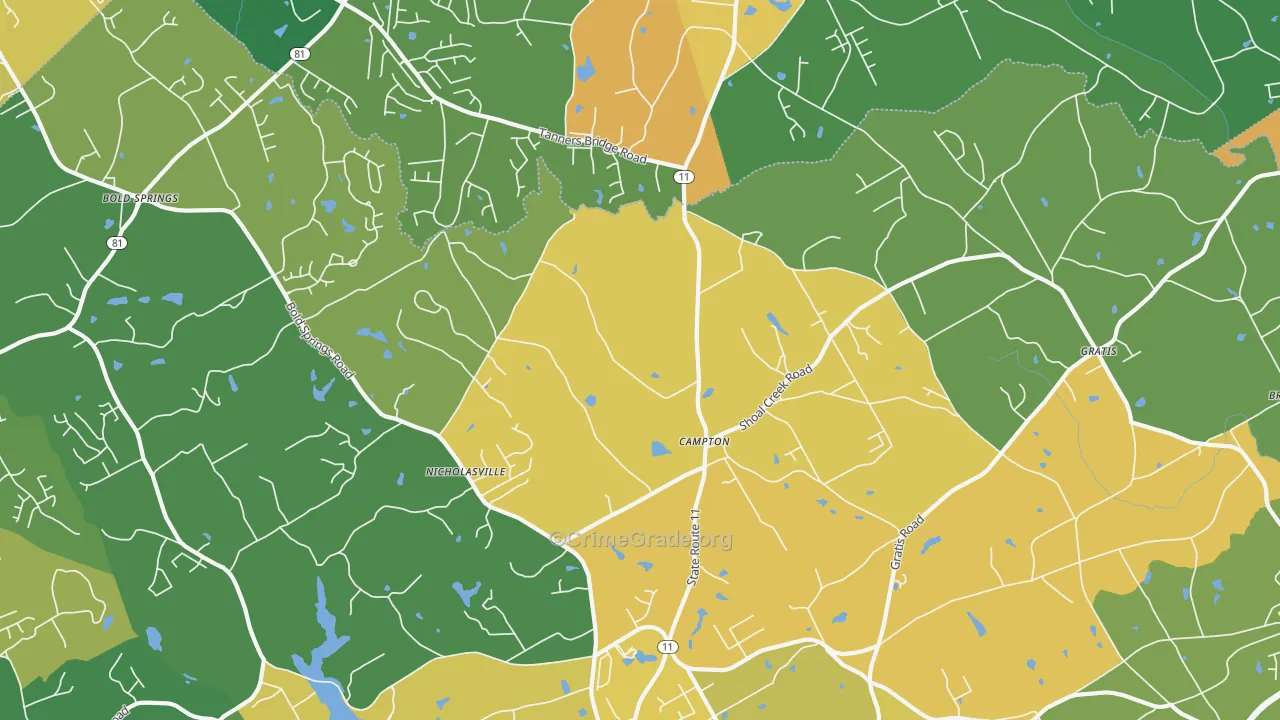 Campton, GA Map of Robbery Rates