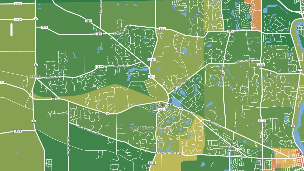 Campton Hills, IL Map of Robbery Rates