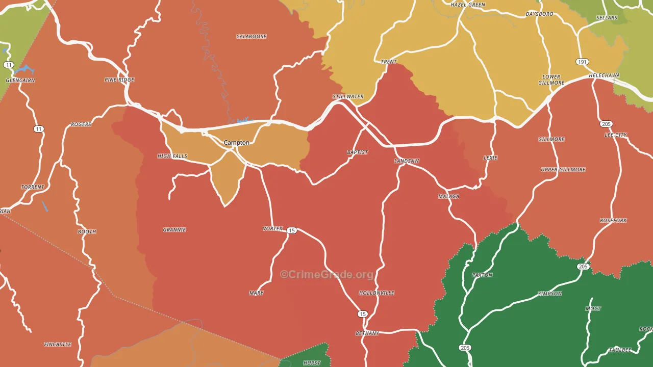Campton, KY Map of Robbery Rates