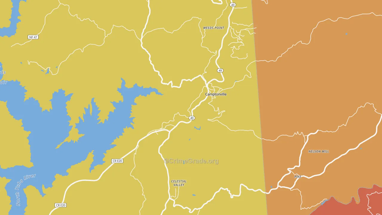 Camptonville, CA Map of Robbery Rates