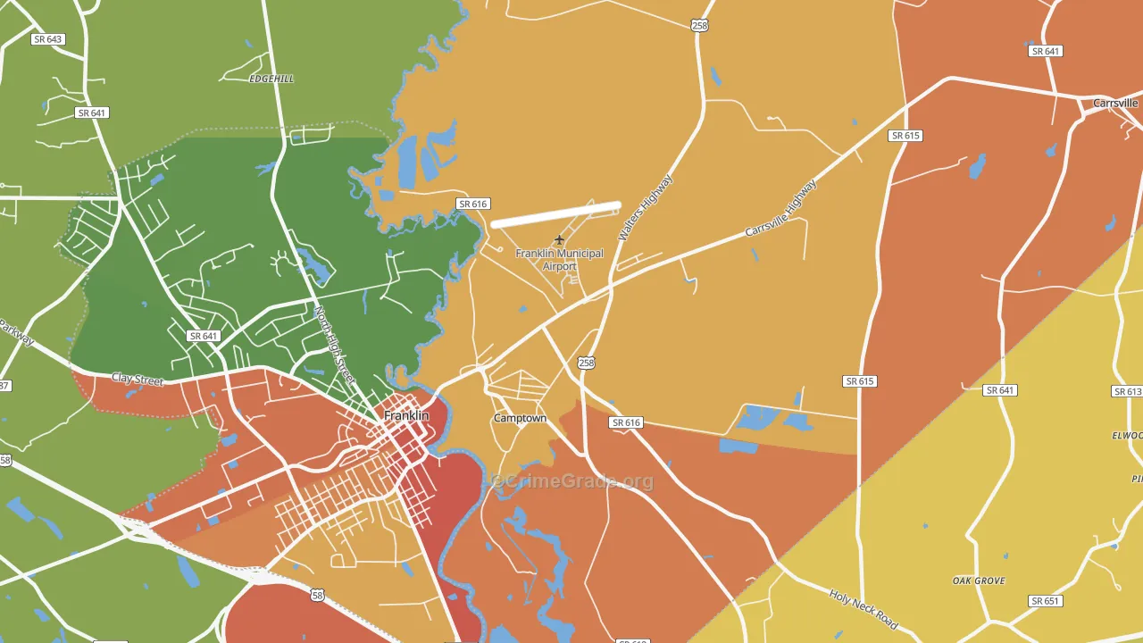 Camptown, VA Map of Robbery Rates