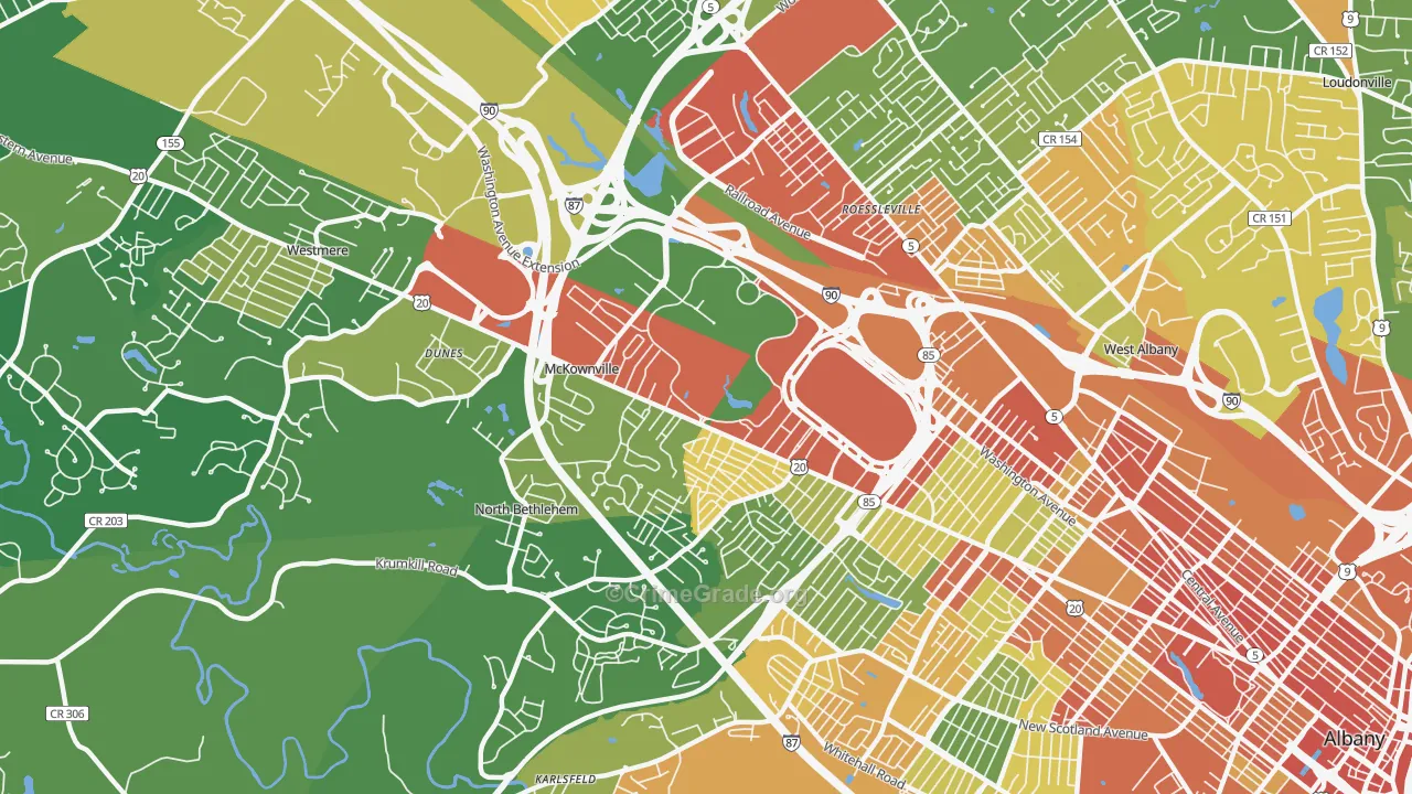 Campus Area, Albany, NY Map of Robbery Rates