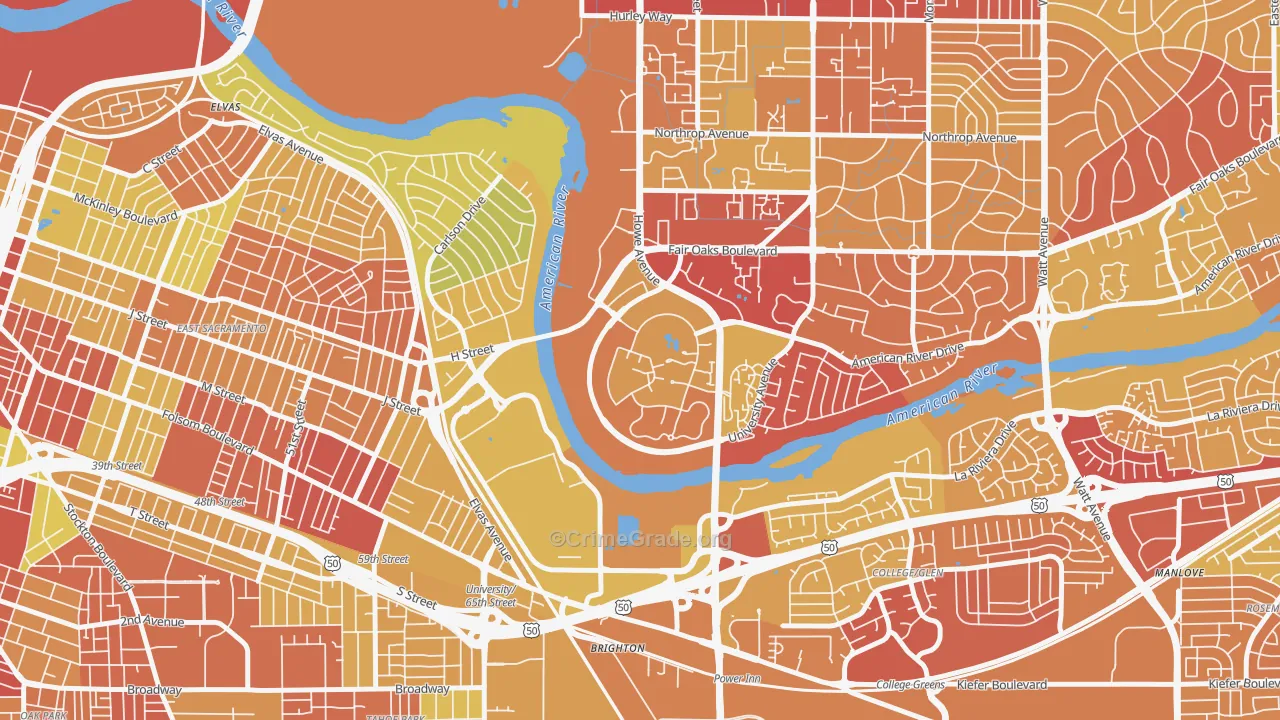 Campus Commons, Sacramento, CA Map of Robbery Rates