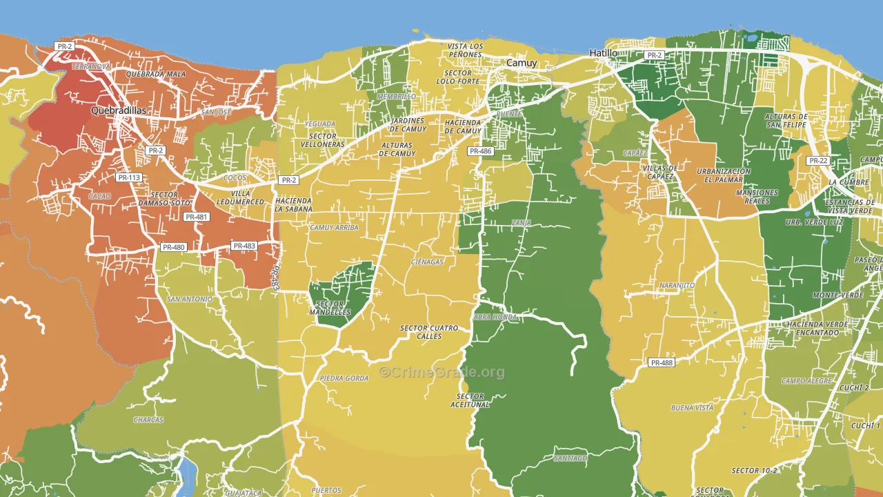 Camuy Municipio, PR Map of Robbery Rates